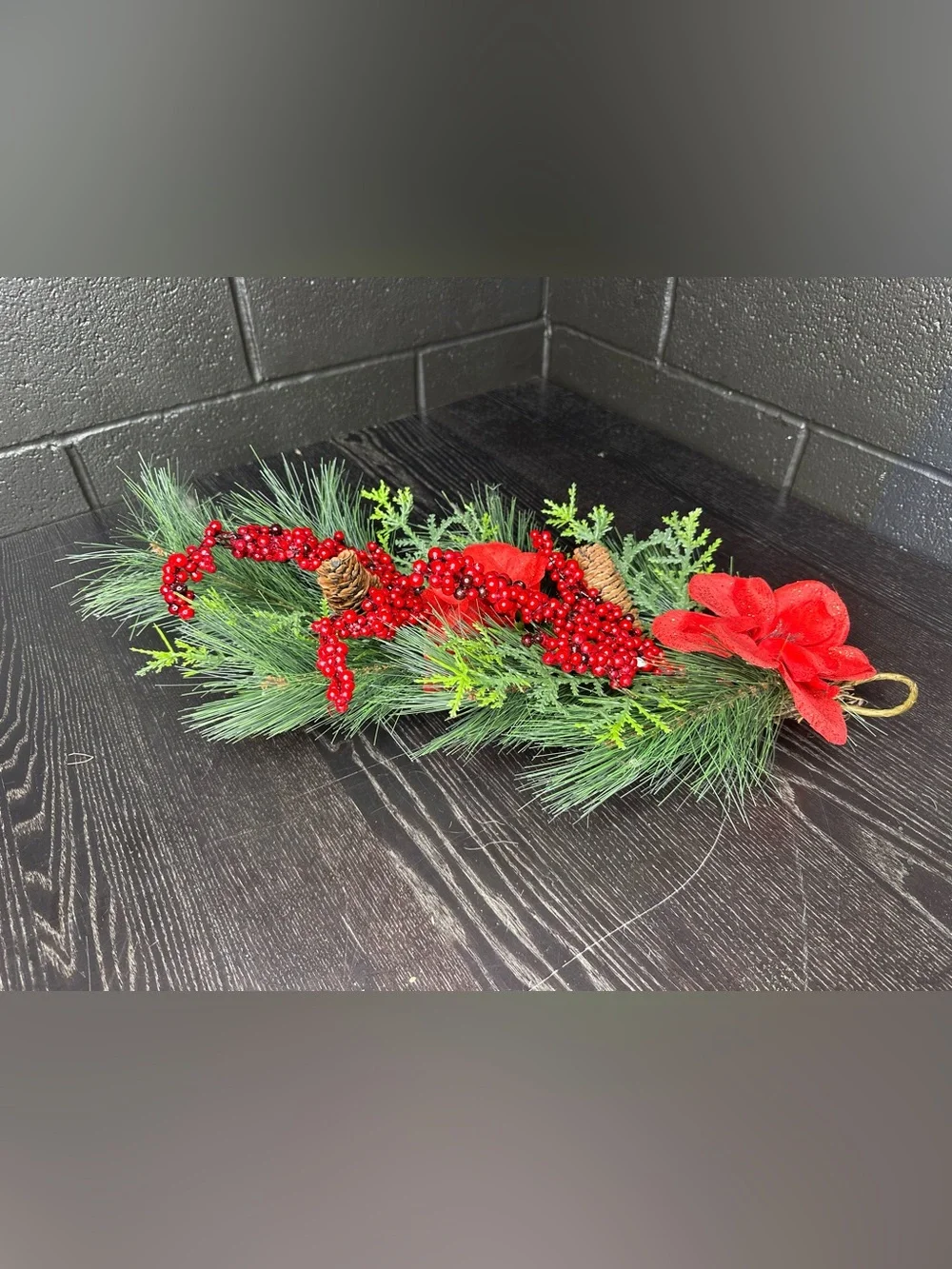 Red Poinsettia Garland - Pinecone Accent - 23x13 - Holiday Decor - Christmas